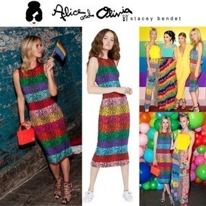 ALICE + OLIVIA Delora Rainbow Snake Print Midi Dress VGUC